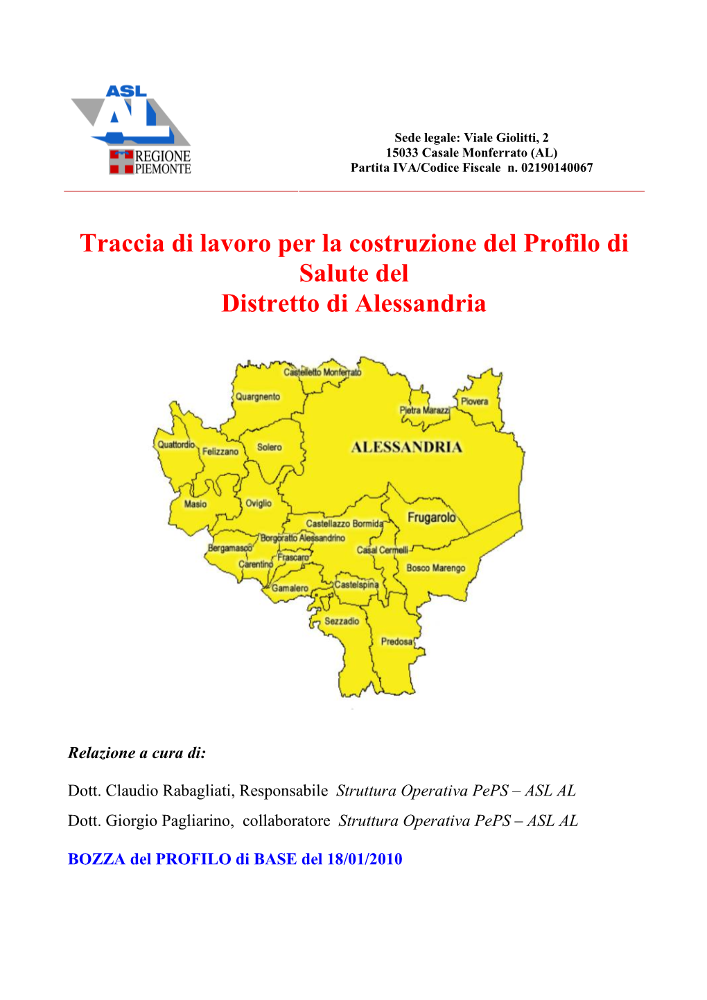 Traccia Di Lavoro Per La Costruzione Del Profilo Di Salute Del Distretto Di Alessandria