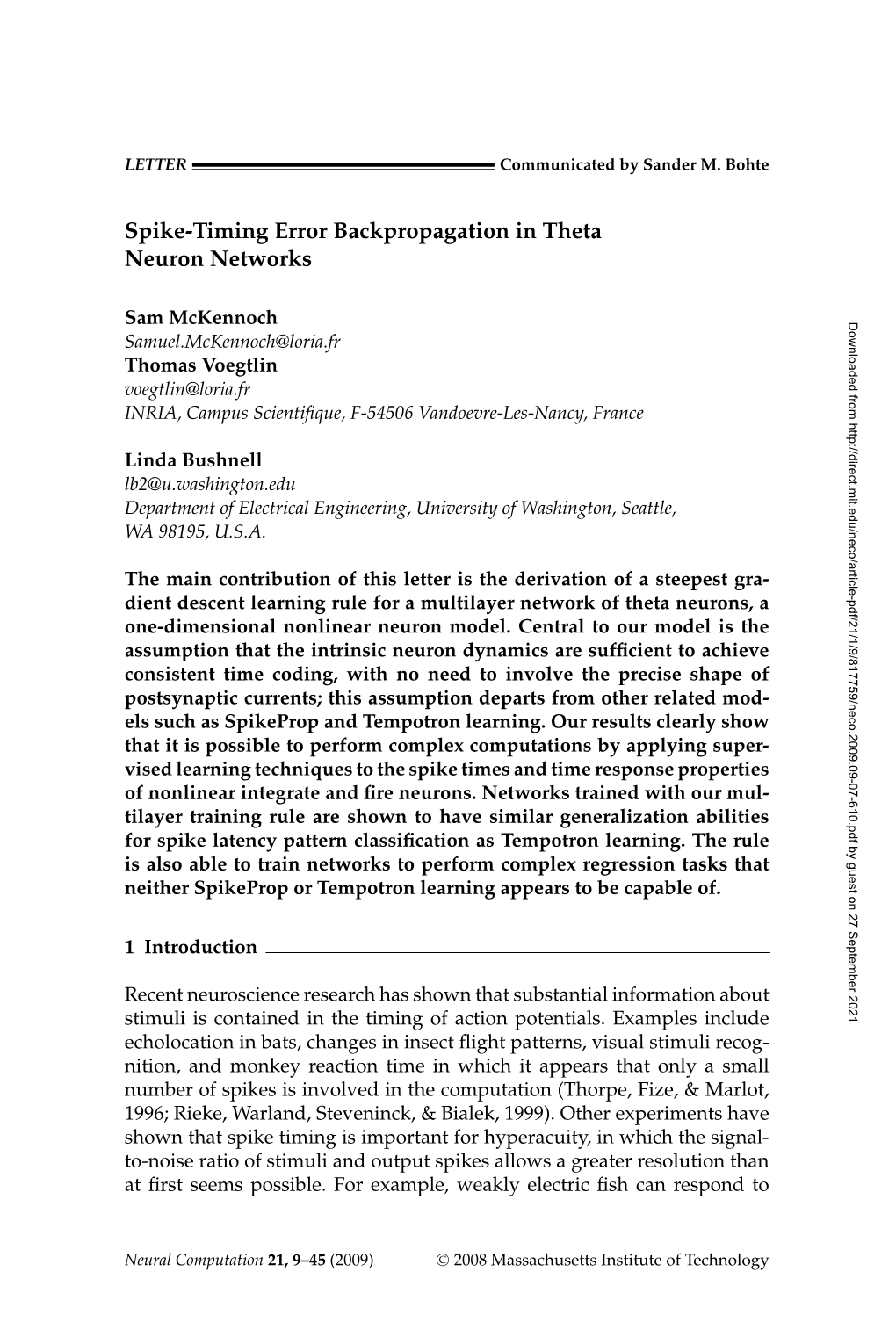 Spike-Timing Error Backpropagation in Theta Neuron Networks