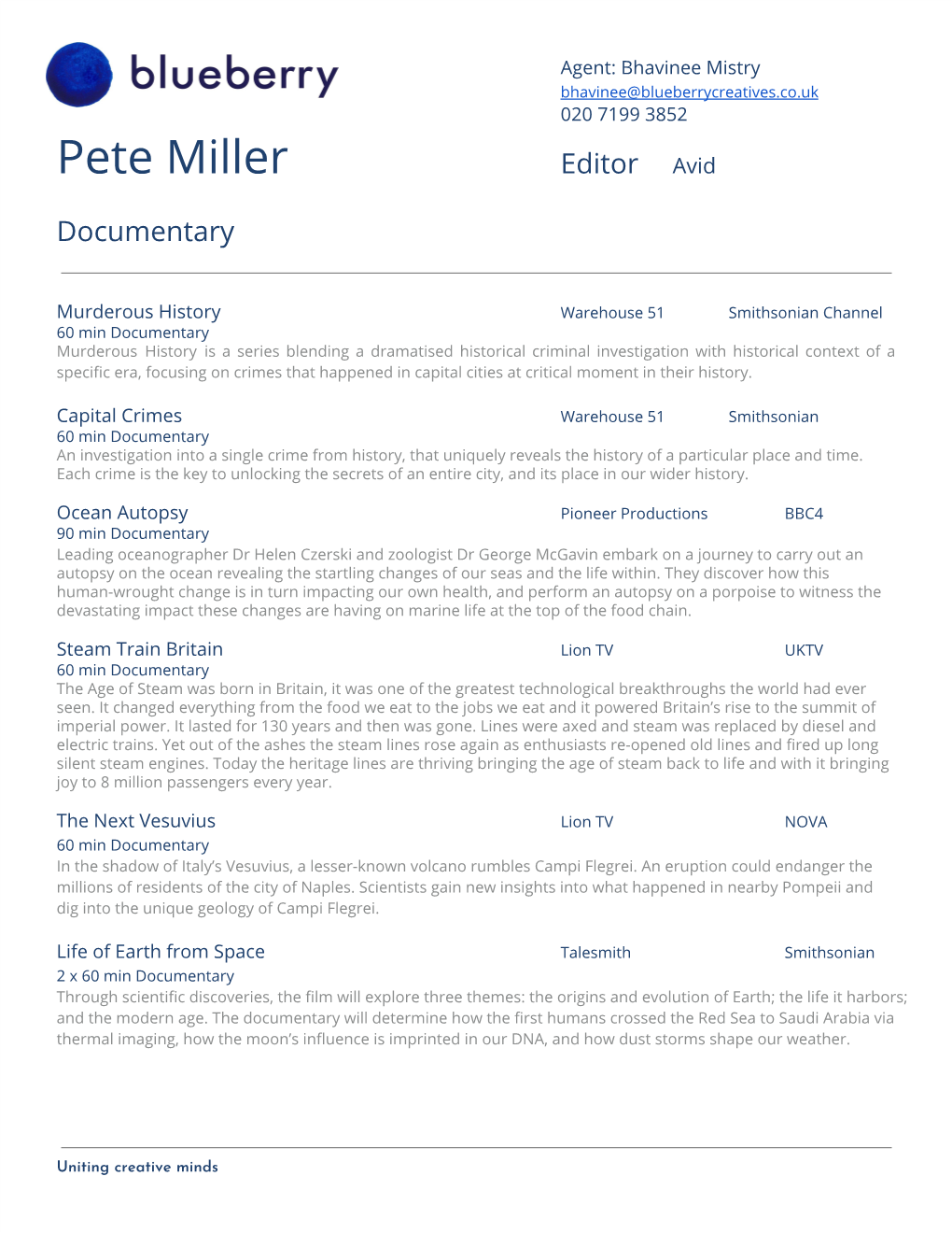 Pete Miller Editor Avid