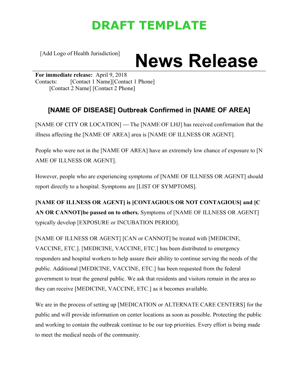 Press Release: Anthrax Confirmed