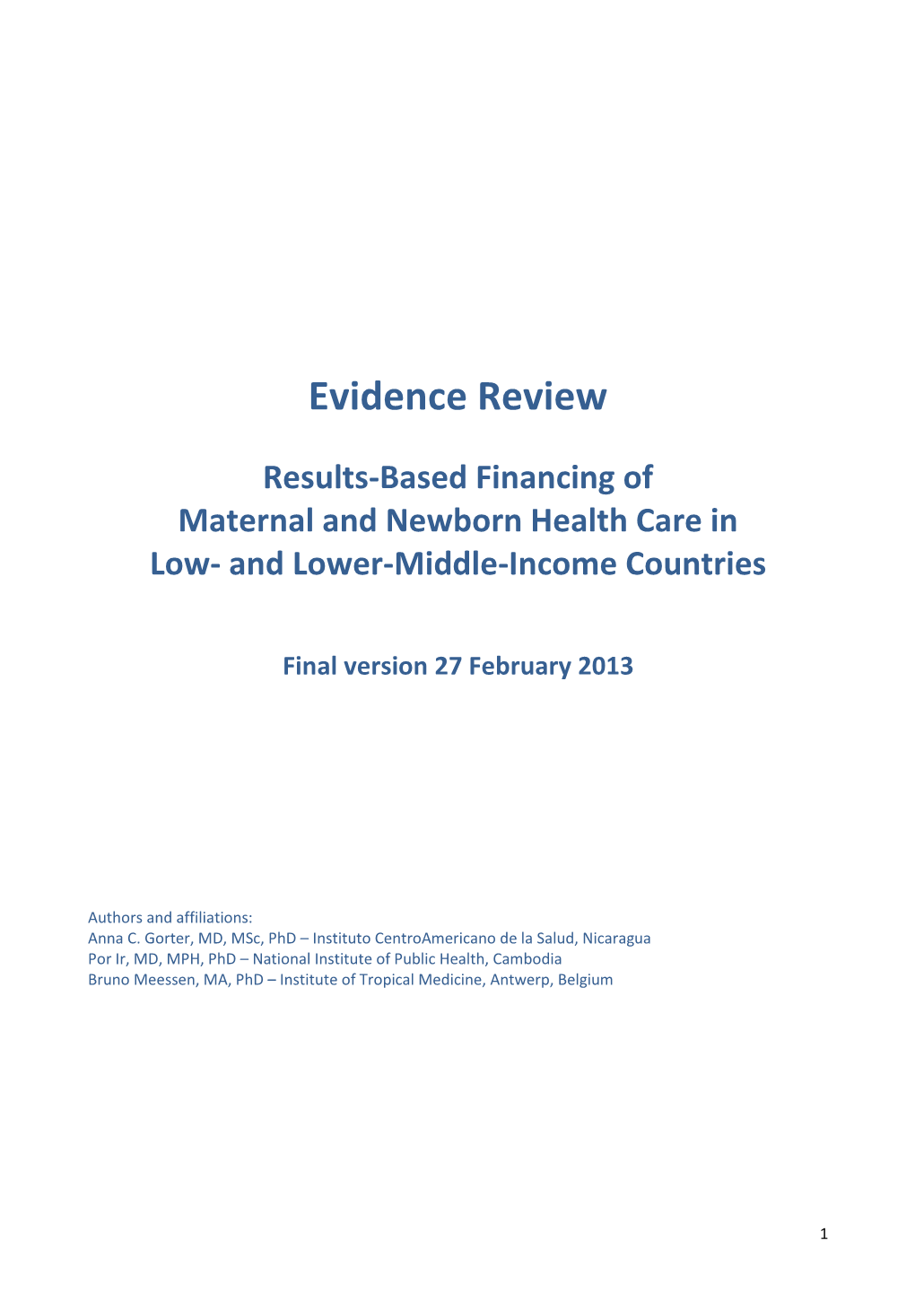 Evidence Review: Results-Based Financing of Maternal And