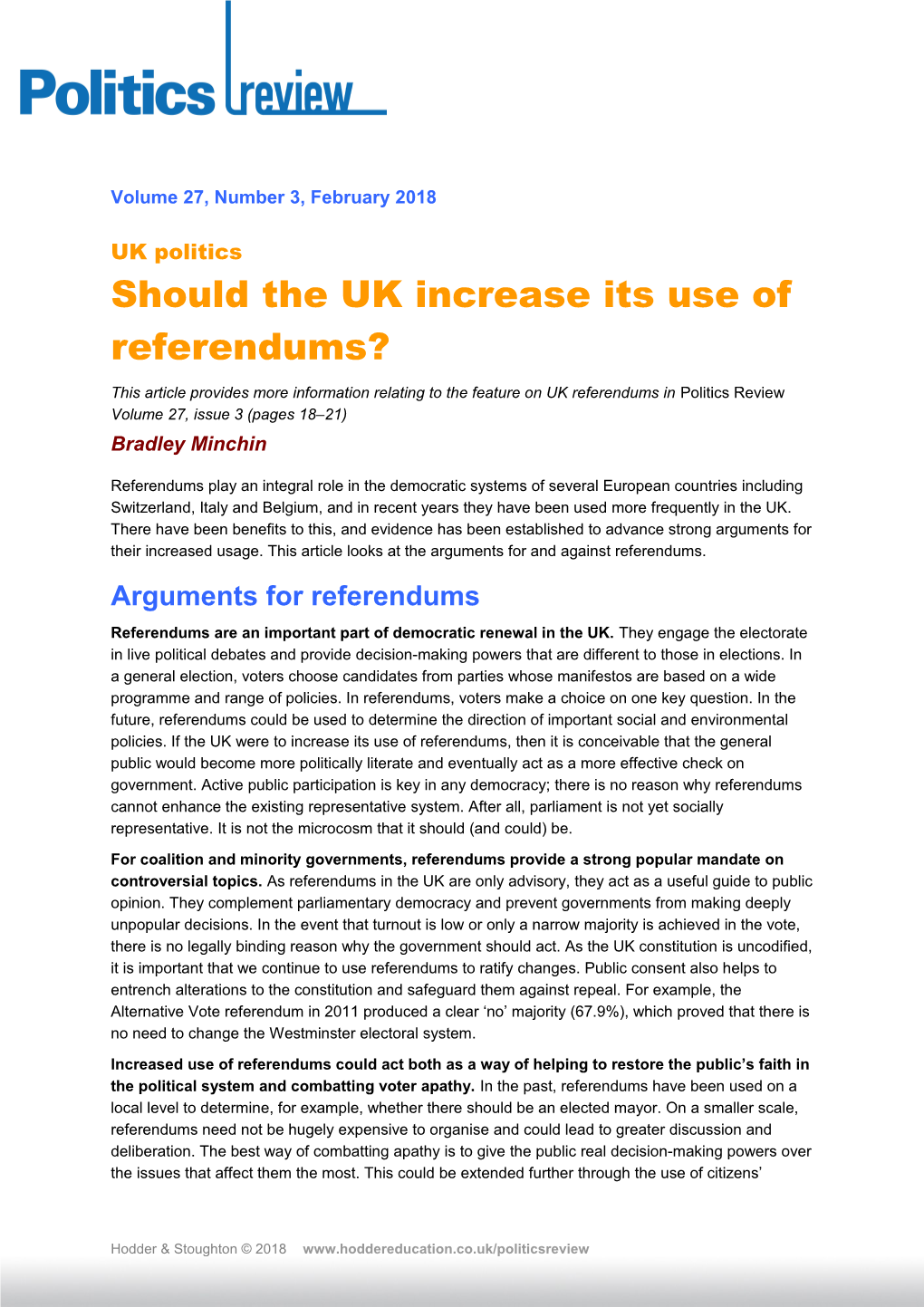 Should the UK Increase Its Use of Referendums?