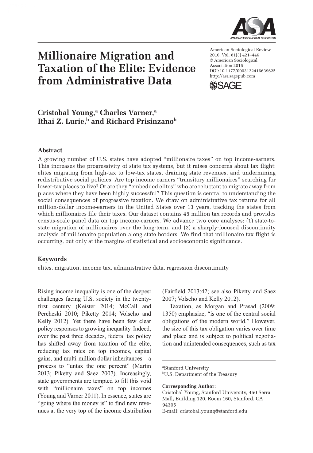 Millionaire Migration and Taxation of the Elite: Evidence from Administrative Data