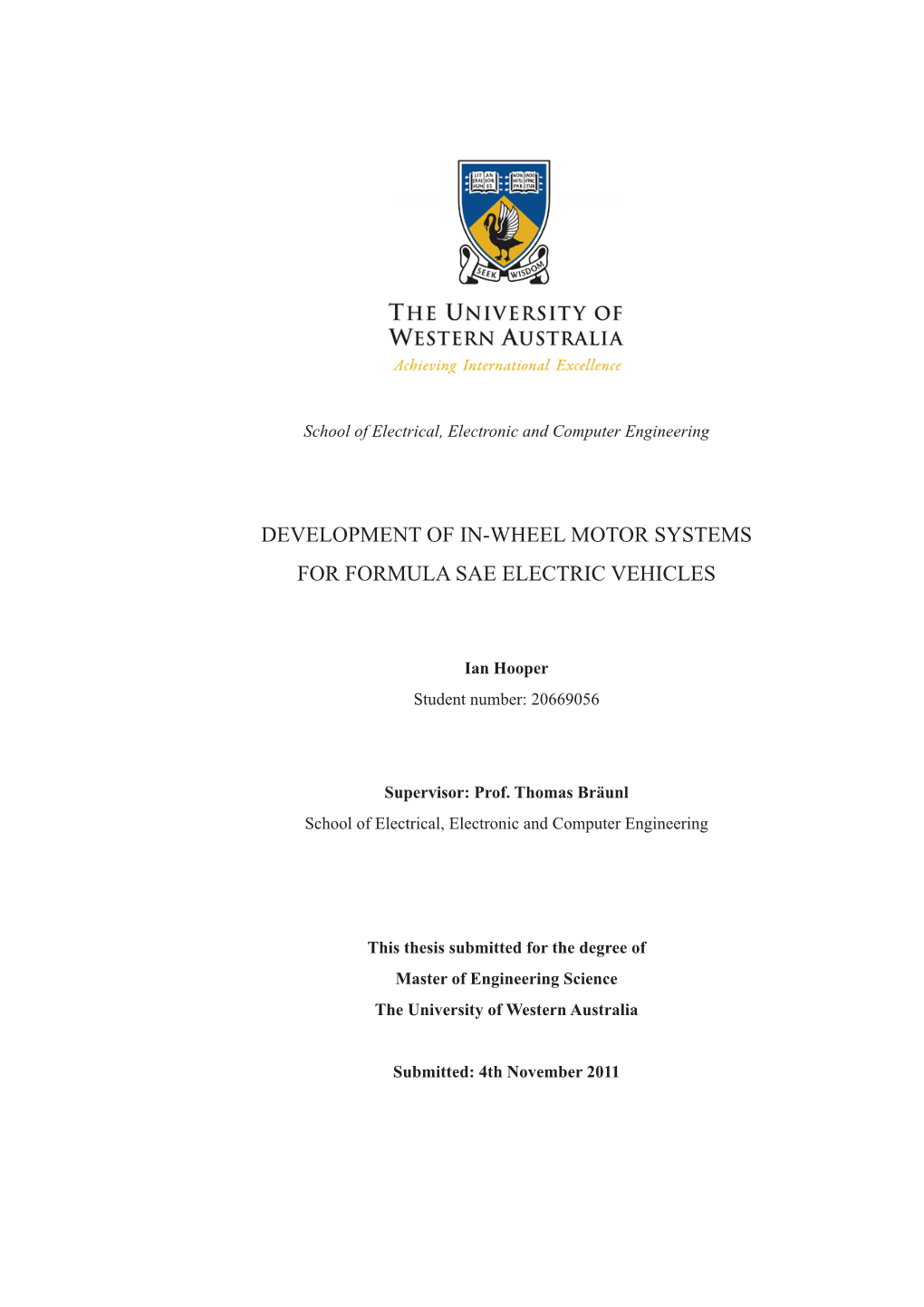 Development of In-Wheel Motor Systems for Formula Sae Electric Vehicles