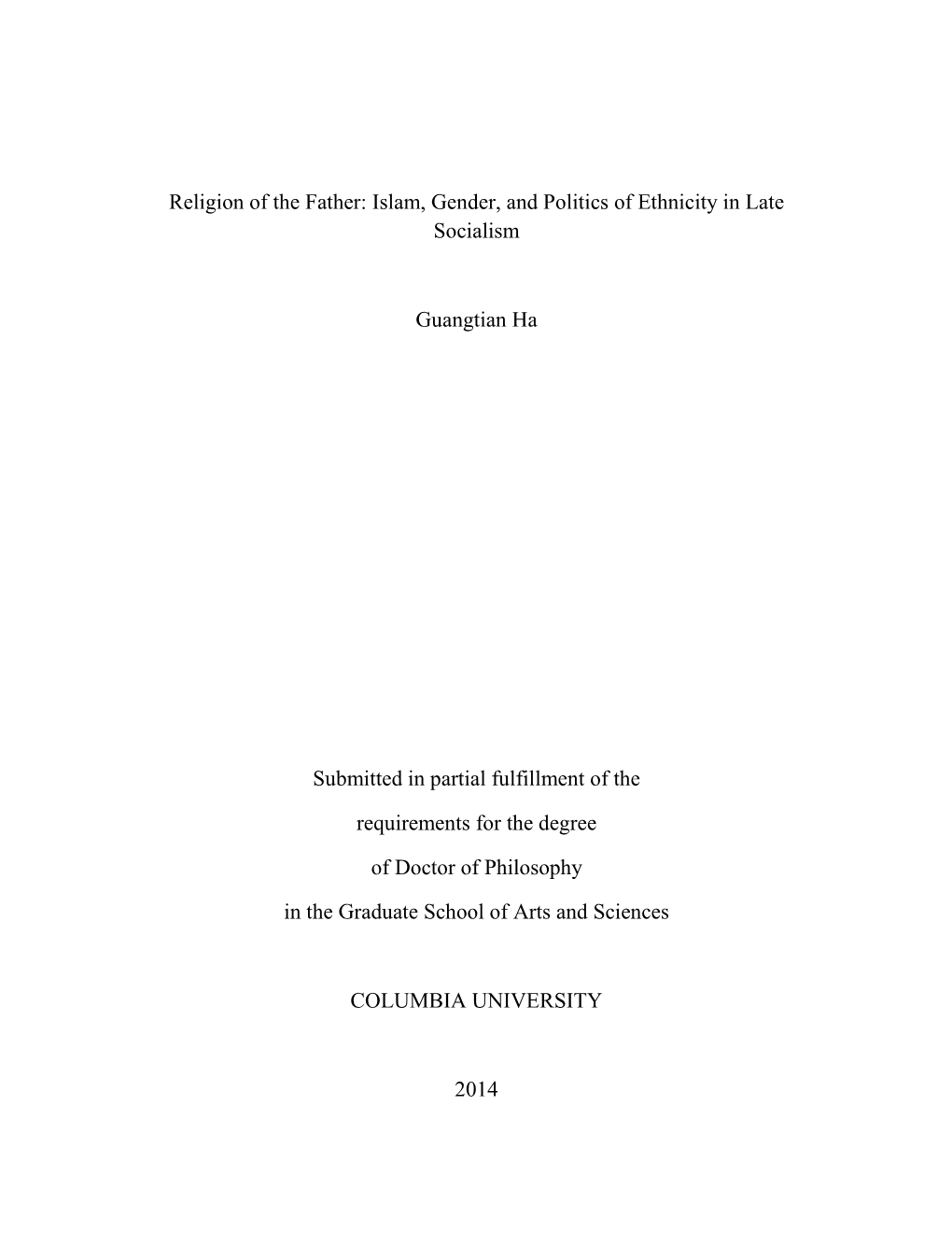 Religion of the Father: Islam, Gender, and Politics of Ethnicity in Late Socialism