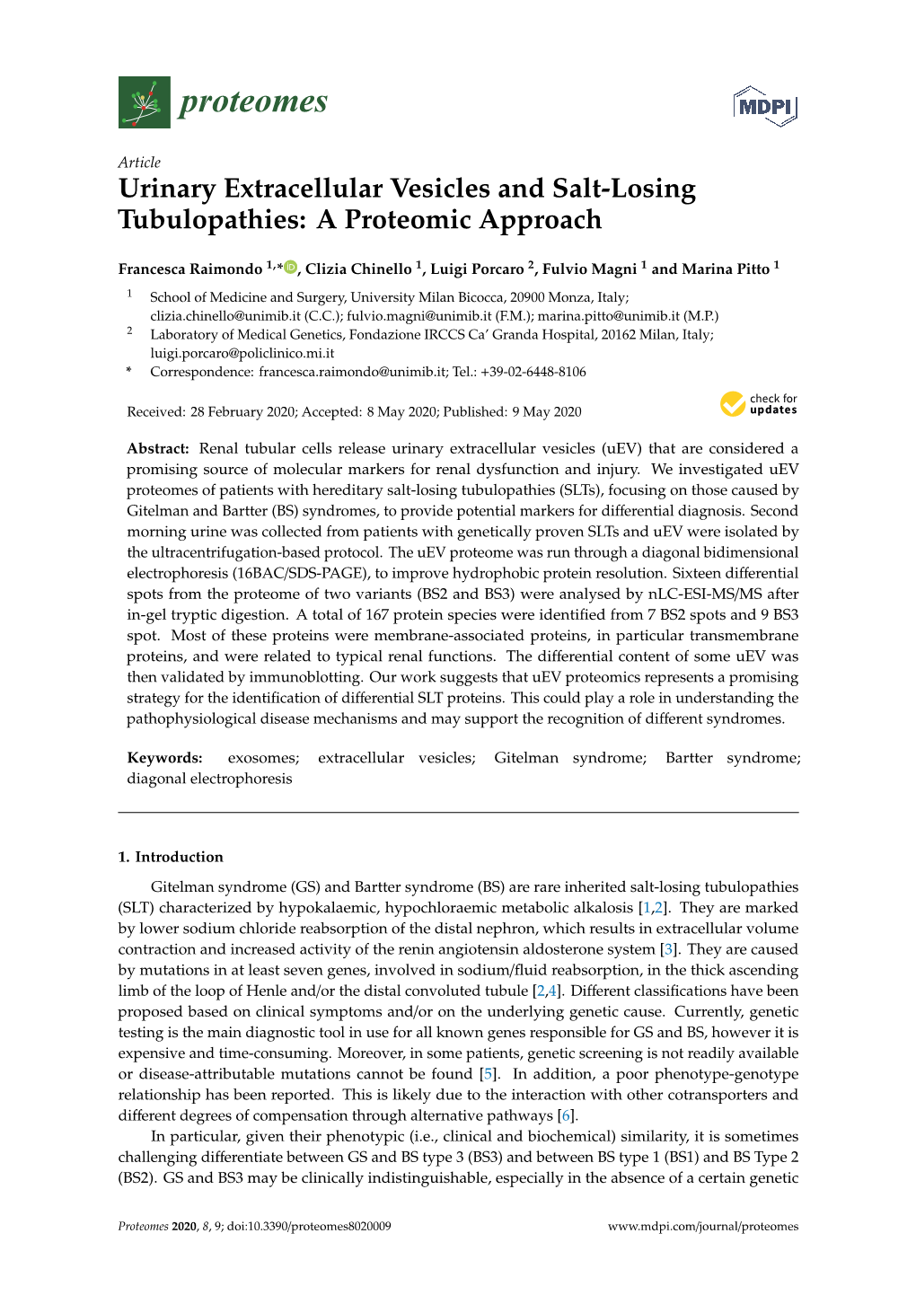 Urinary Extracellular Vesicles and Salt-Losing Tubulopathies: a Proteomic Approach