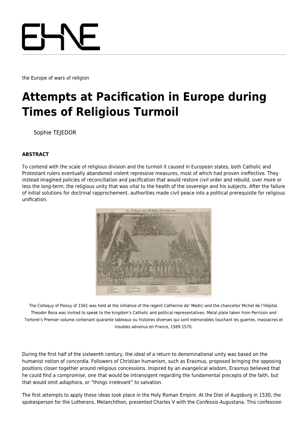 Attempts at Pacification in Europe During Times of Religious Turmoil