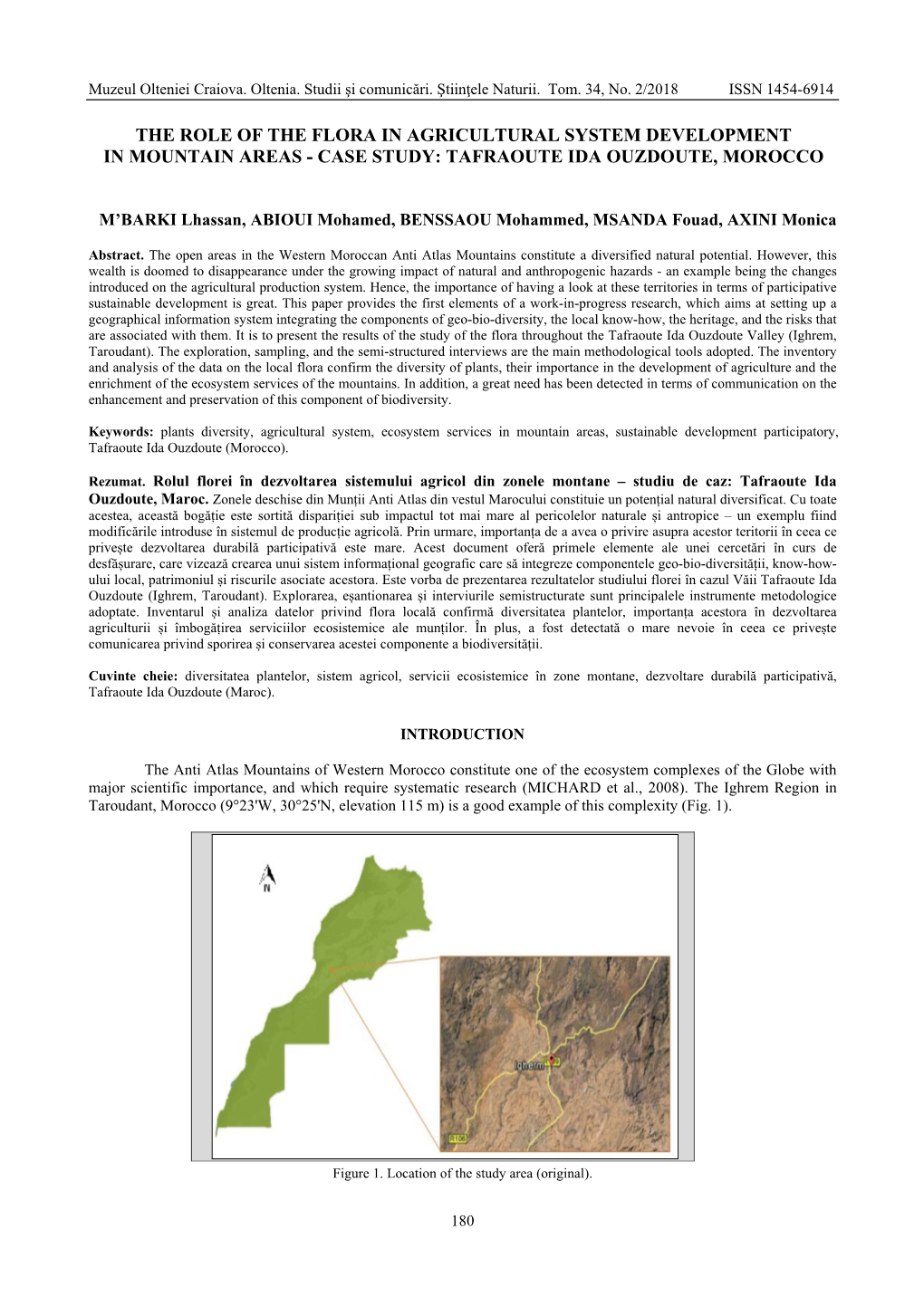 The Role of the Flora in Agricultural System Development in Mountain Areas - Case Study: Tafraoute Ida Ouzdoute, Morocco