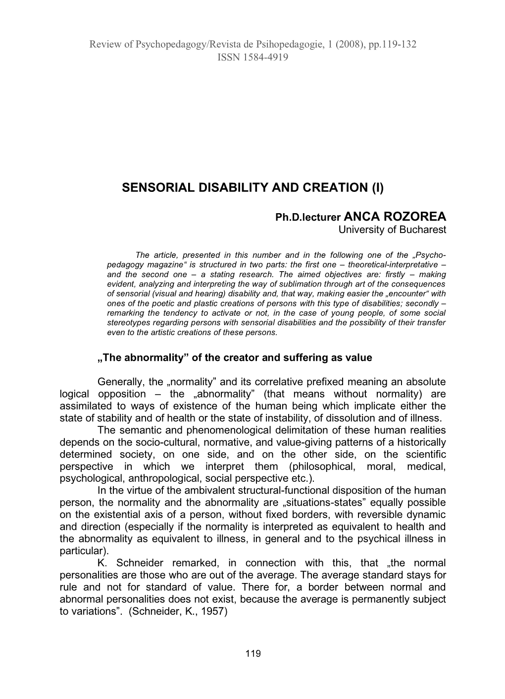 Sensorial Disability and Creation (I)