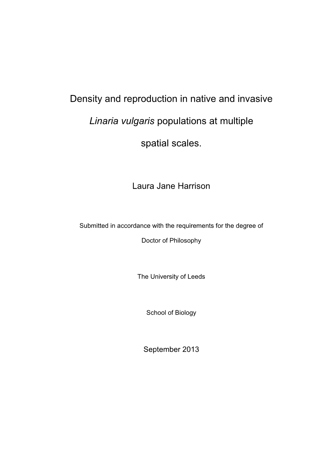 Density and Reproduction in Native and Invasive Linaria Vulgaris