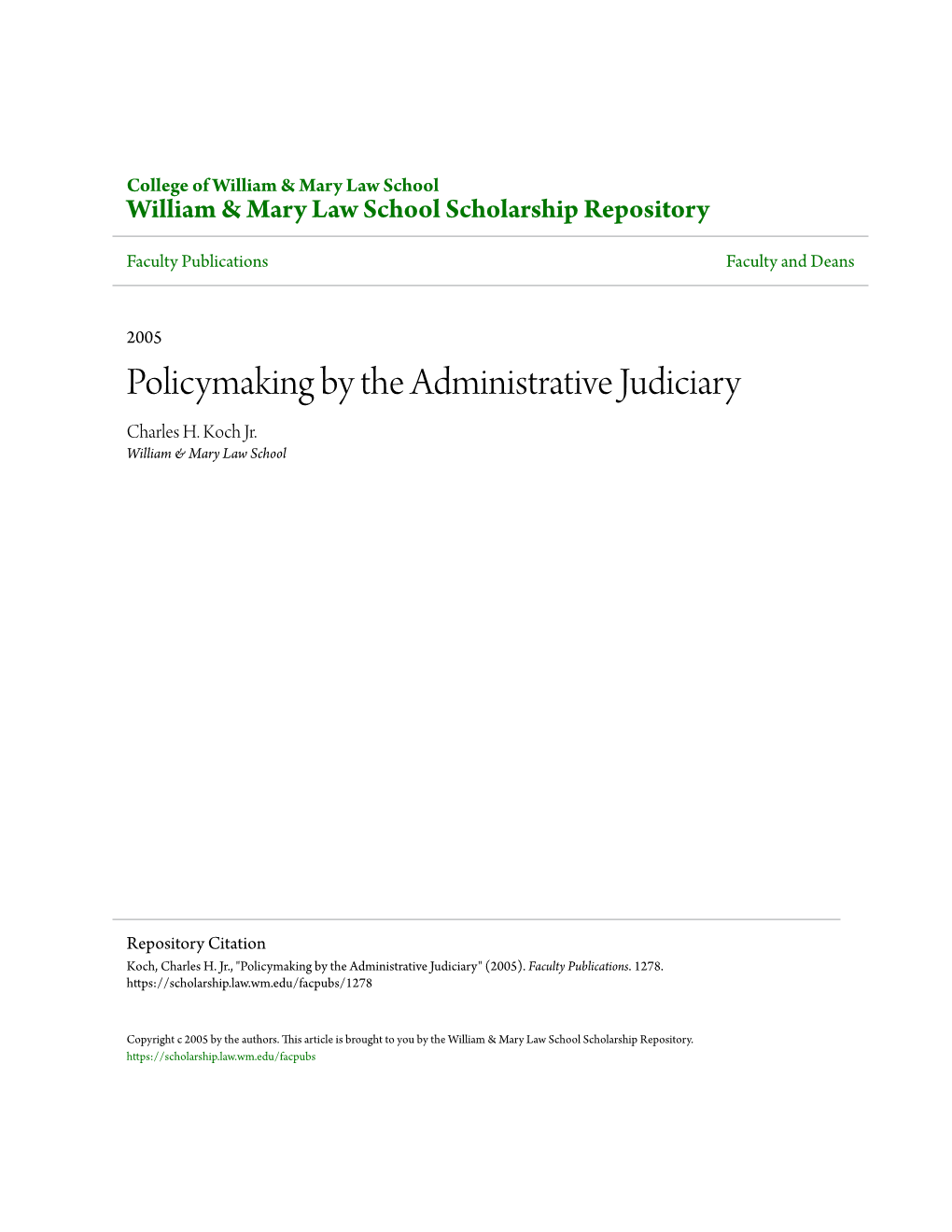 Policymaking by the Administrative Judiciary Charles H