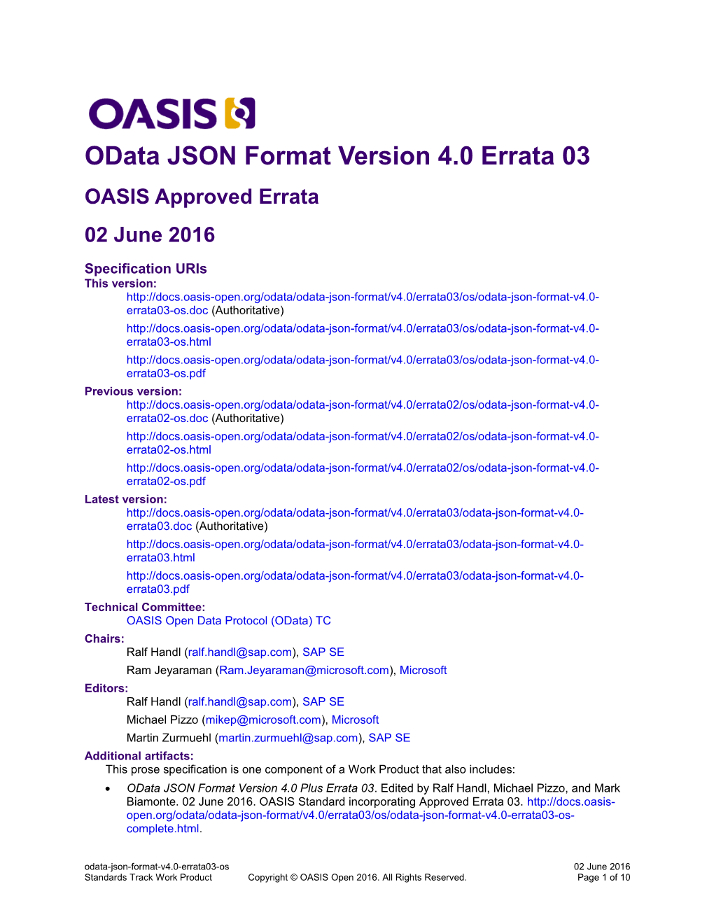 Odata JSON Format Version 4.0 Errata 03