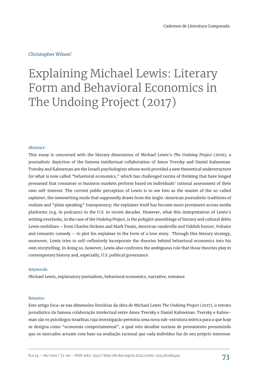 Explaining Michael Lewis: Literary Form and Behavioral Economics in the Undoing Project (2017)