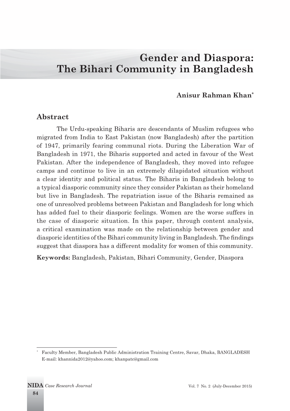 The Bihari Community in Bangladesh