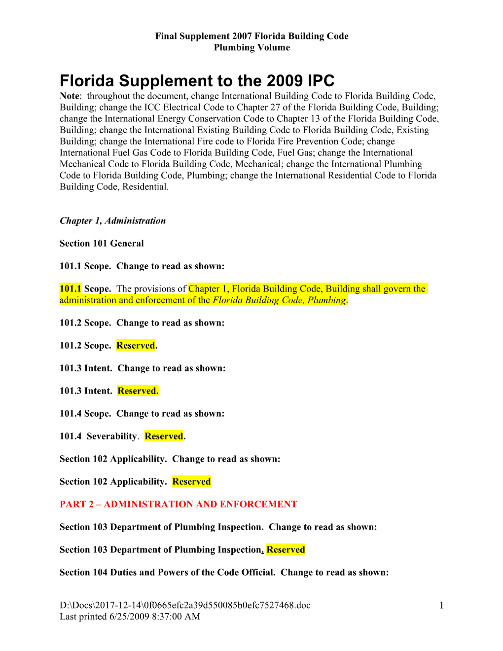 Final Supplement 2007 Florida Building Code