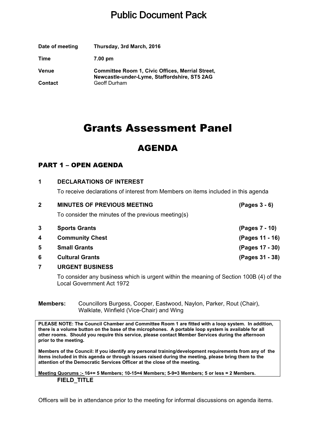 (Public Pack)Agenda Document for Grants Assessment Panel, 03/03