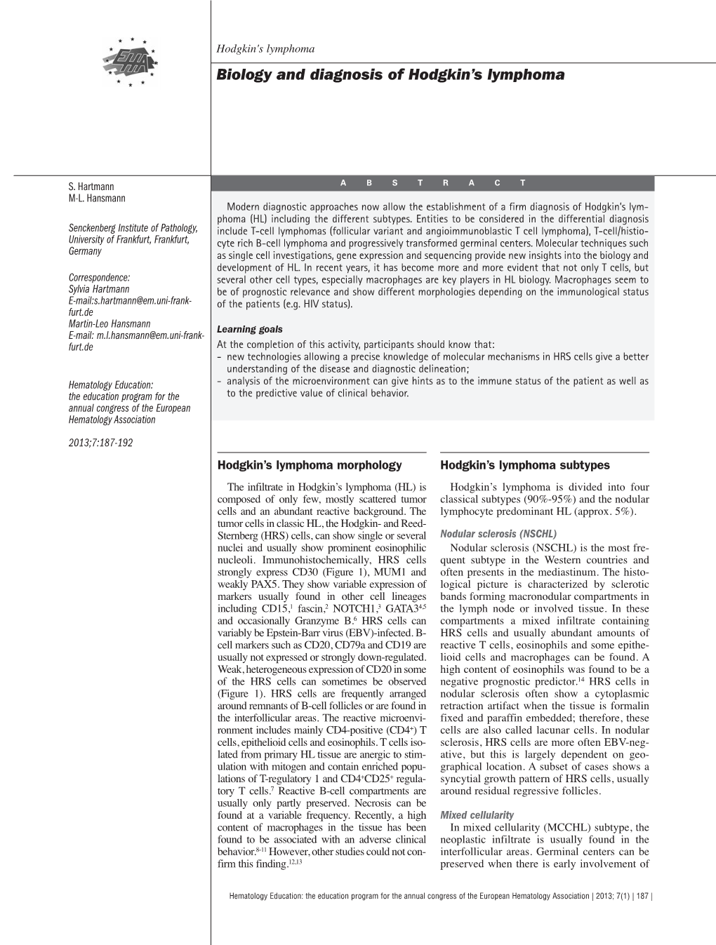 Biology and Diagnosis of Hodgkin's Lymphoma