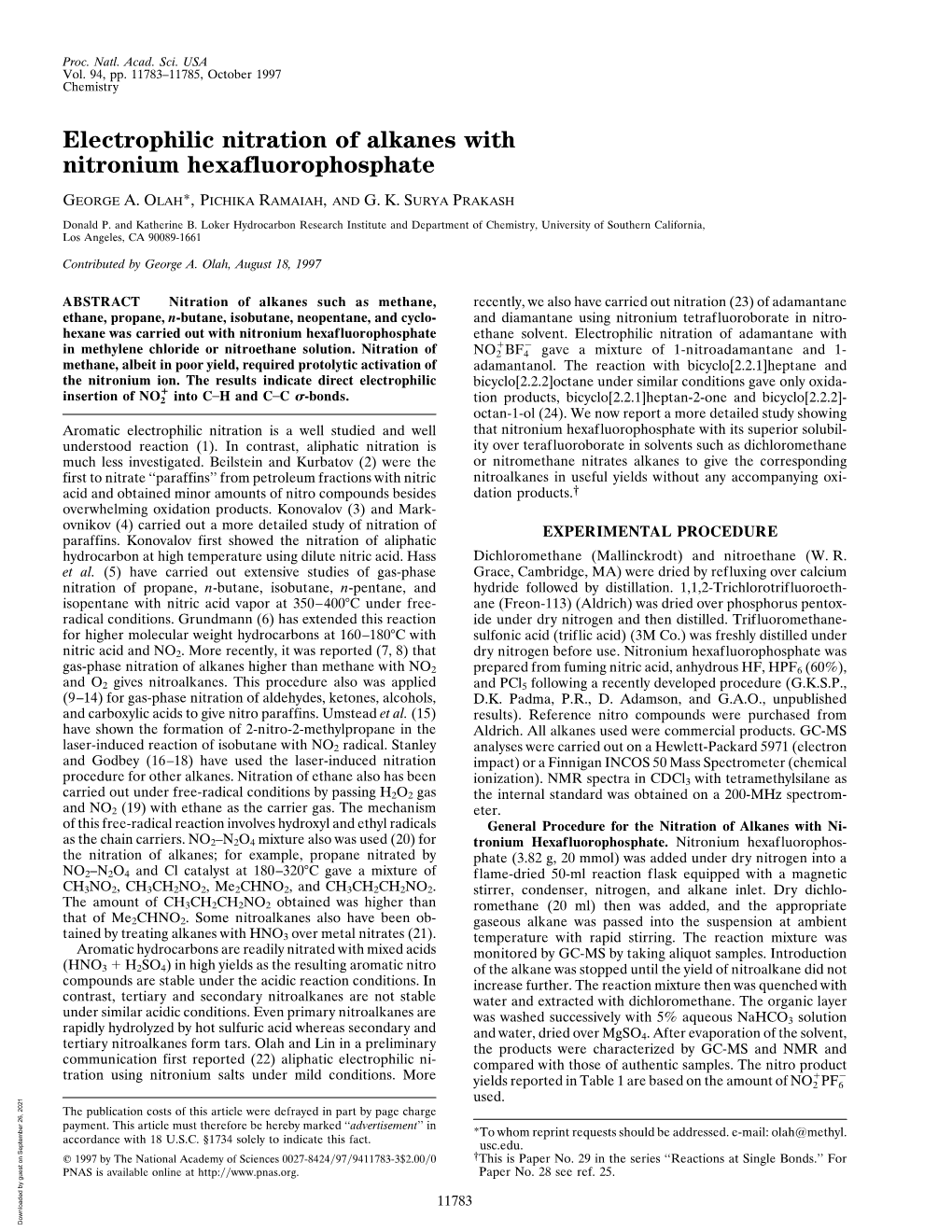 Electrophilic Nitration of Alkanes with Nitronium Hexafluorophosphate