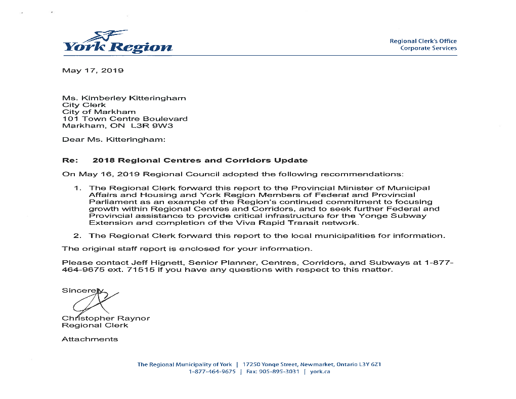 2018 Regional Centres and Corridors Update 1. Recommendations