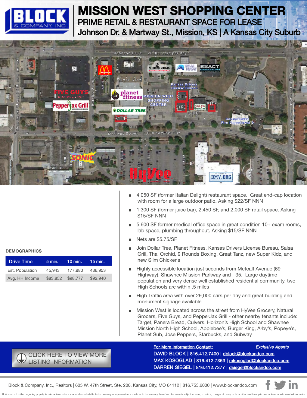 MISSION WEST SHOPPING CENTER PRIME RETAIL & RESTAURANT SPACE for LEASE Johnson Dr