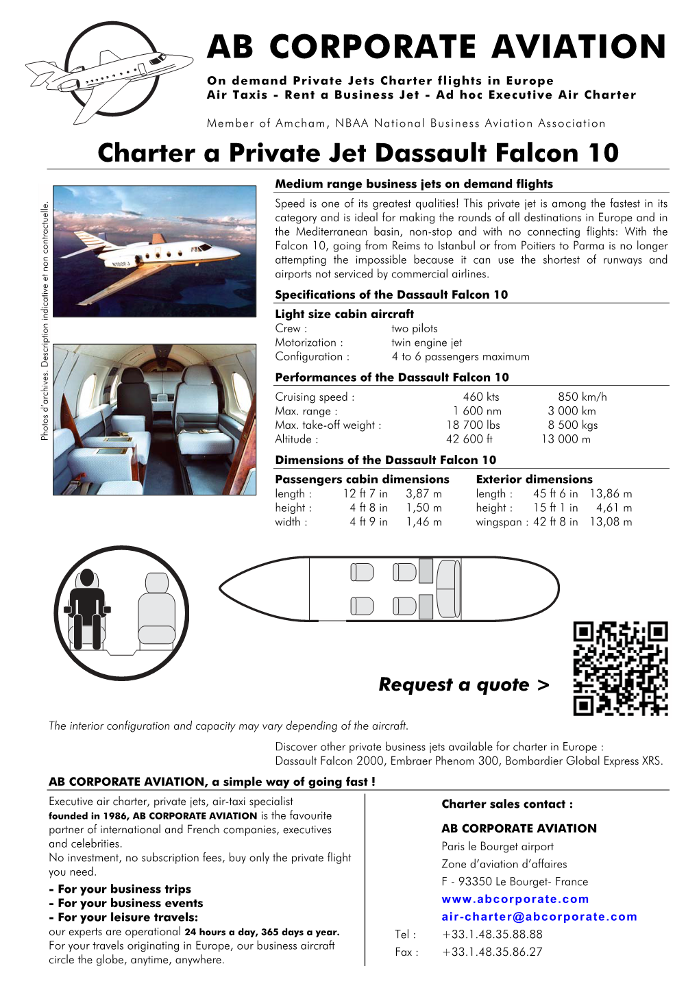 Dassault Falcon 10 Business Jets Air Charter Flights in Europe