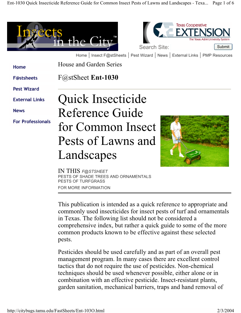 Quick Insecticide Reference Guide for Common Insect Pests of Lawns and Landscapes - Texa