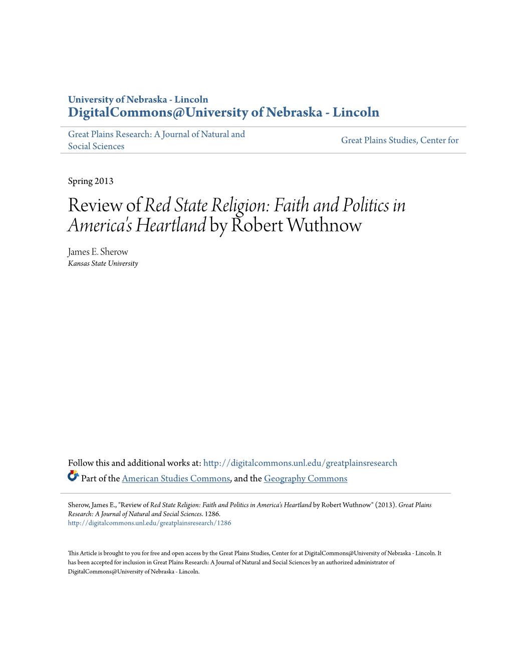 Review of Red State Religion: Faith and Politics in America's Heartland by Robert Wuthnow James E