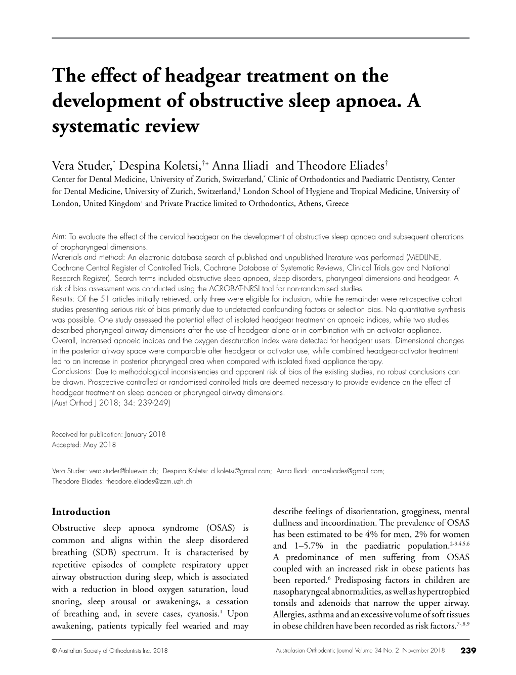 The Effect of Headgear Treatment on the Development of Obstructive Sleep Apnoea