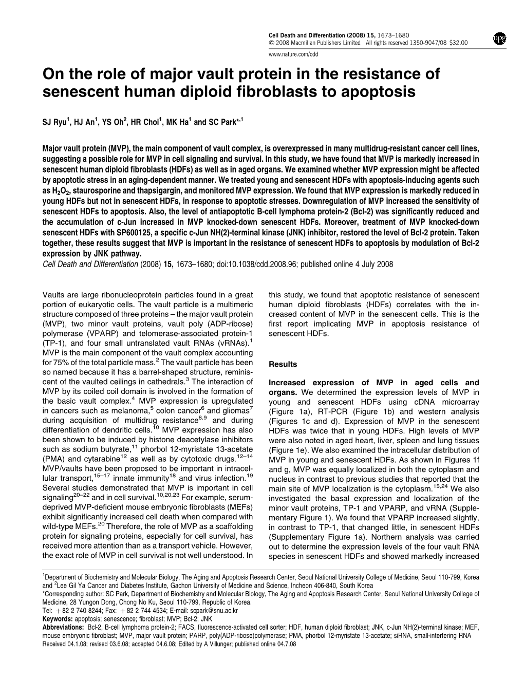 On the Role of Major Vault Protein in the Resistance of Senescent Human Diploid Fibroblasts to Apoptosis