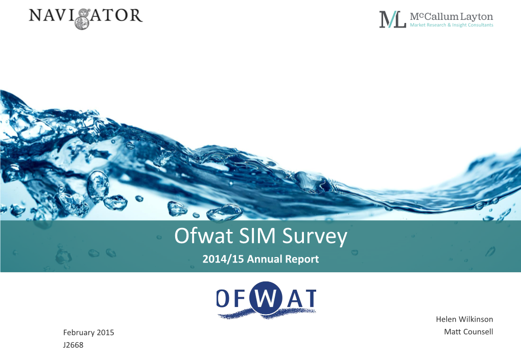 Ofwat SIM Survey 2014/15 Annual Report