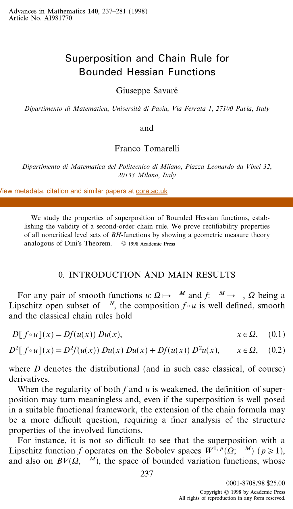 Superposition and Chain Rule for Bounded Hessian Functions