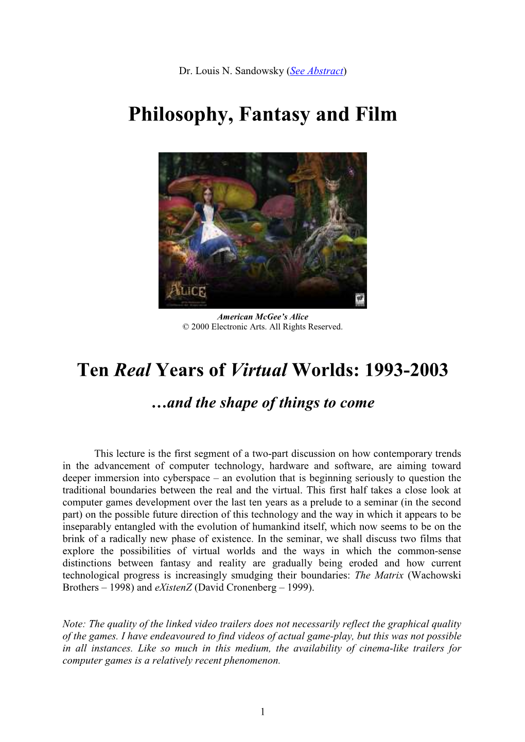 Philosophy, Fantasy and Film
