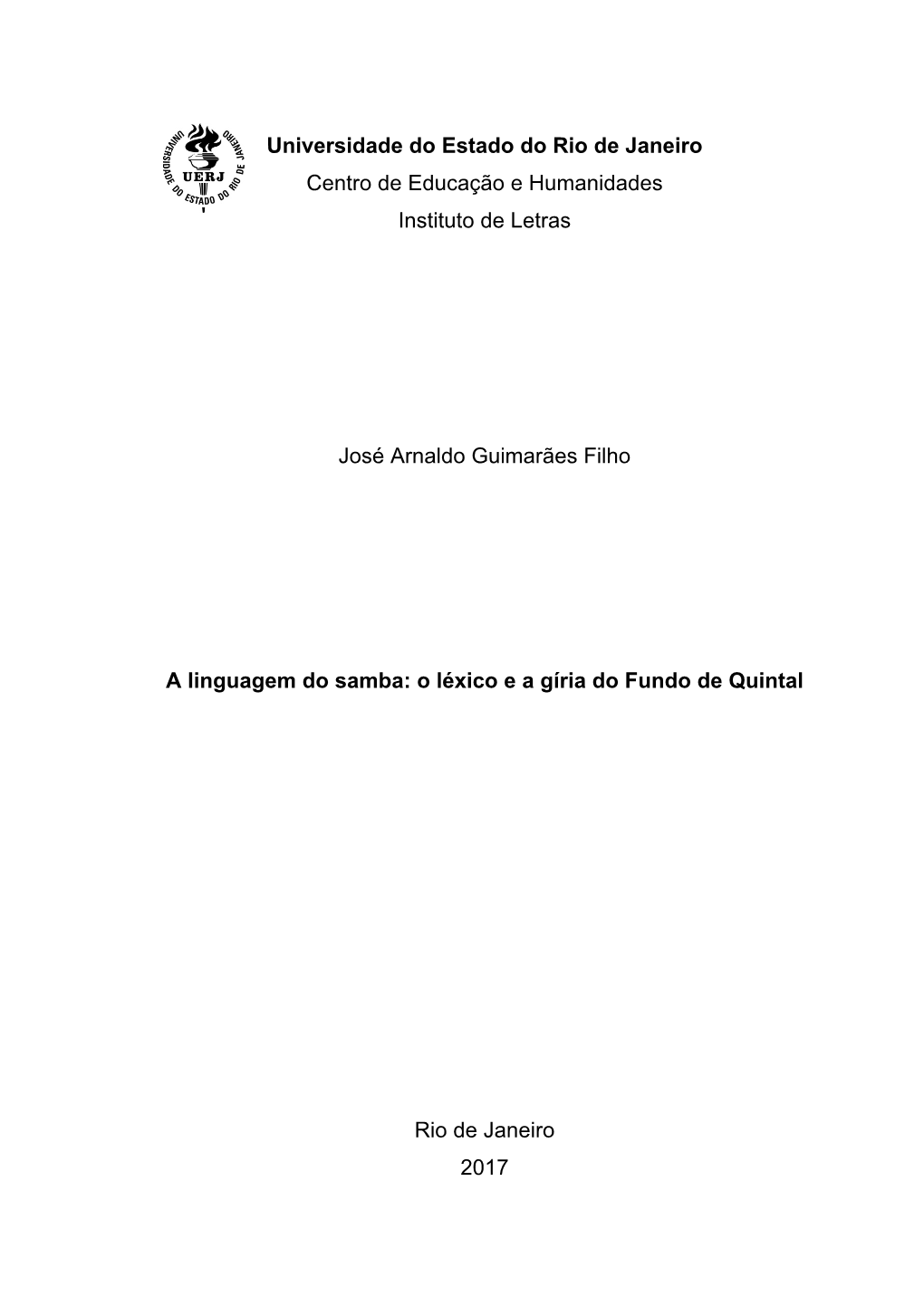 Universidade Do Estado Do Rio De Janeiro Centro De Educação E Humanidades Instituto De Letras