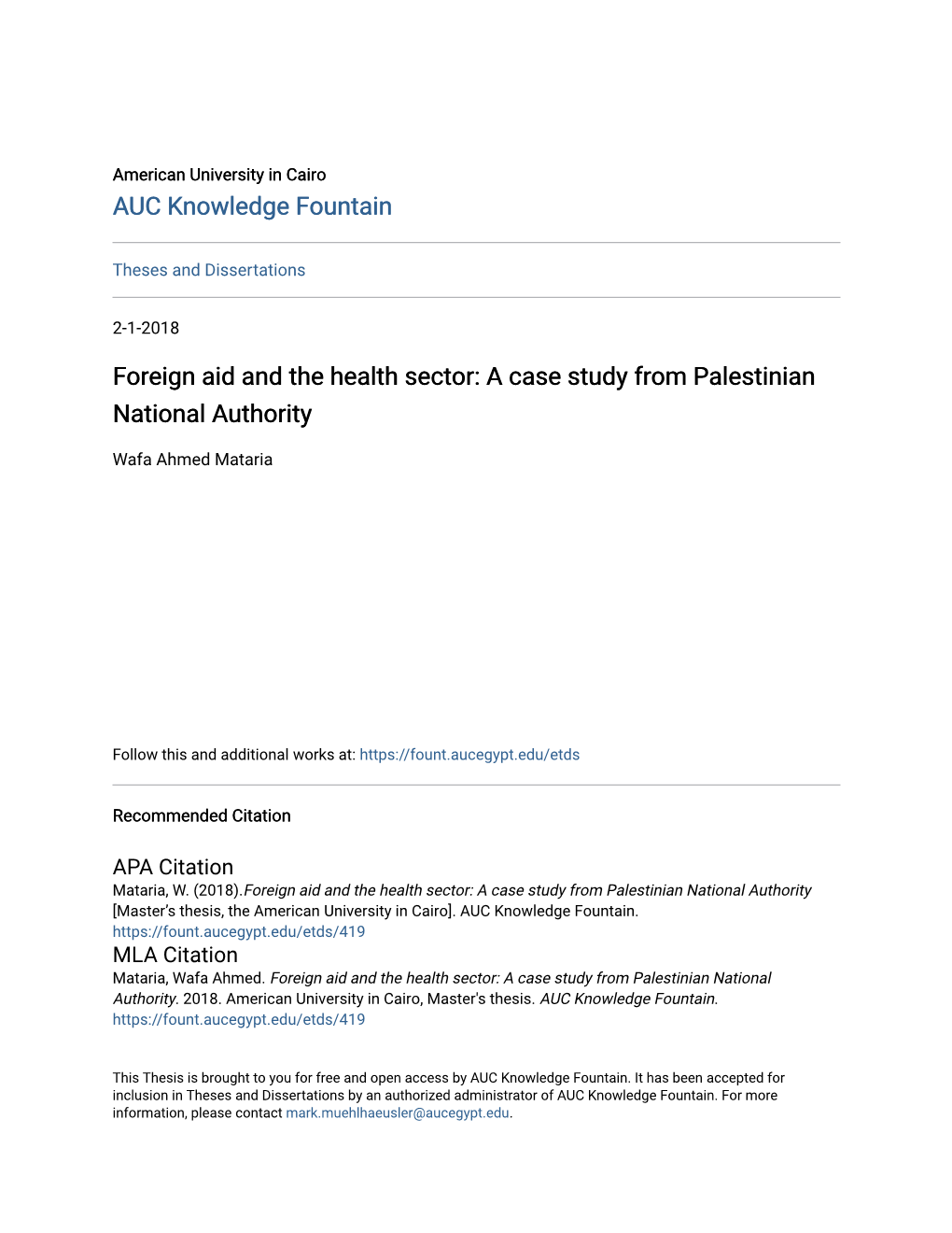Foreign Aid and the Health Sector: a Case Study from Palestinian National Authority