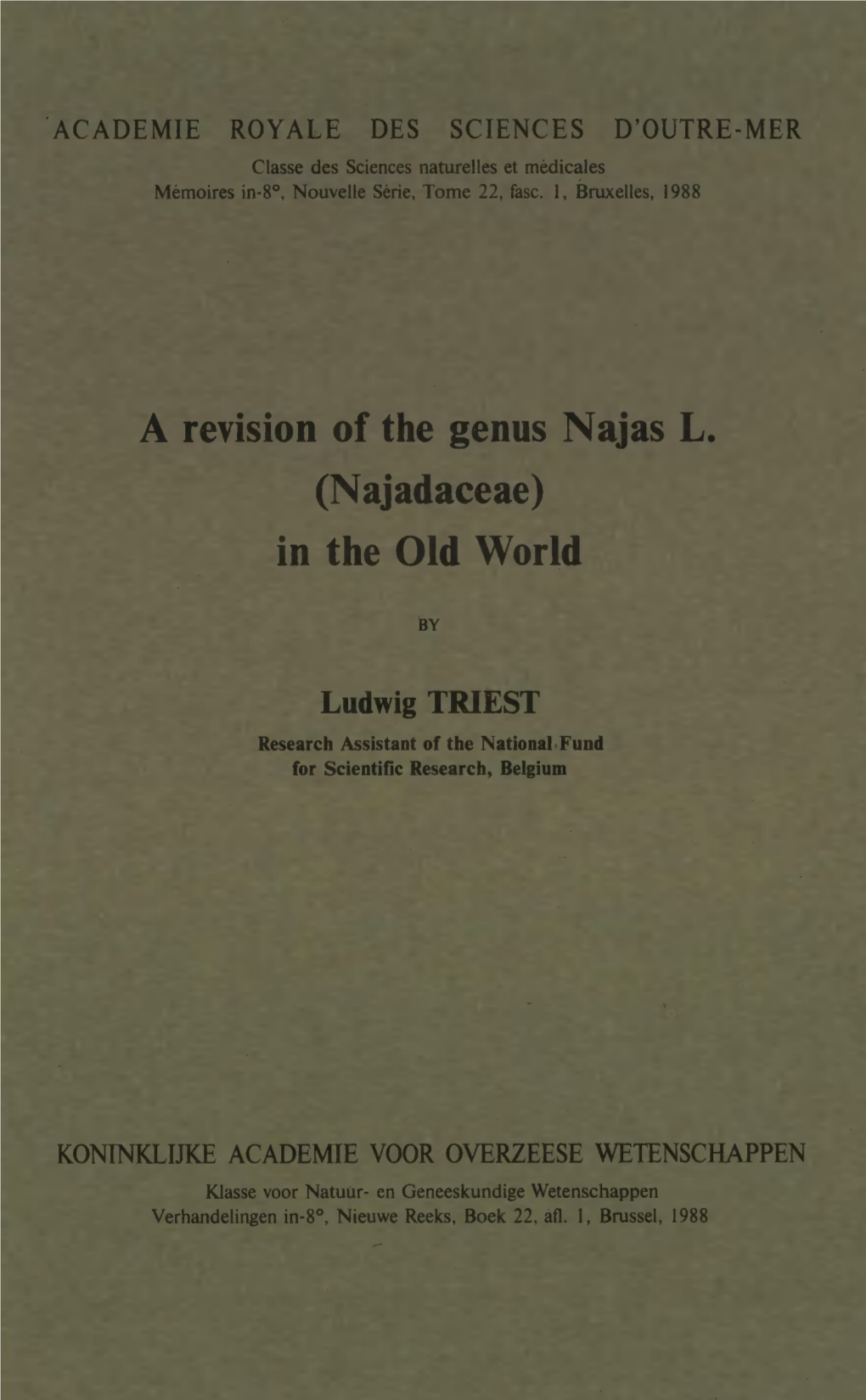 A Revision of the Genus Najas L. (Najadaceae) in the Old World