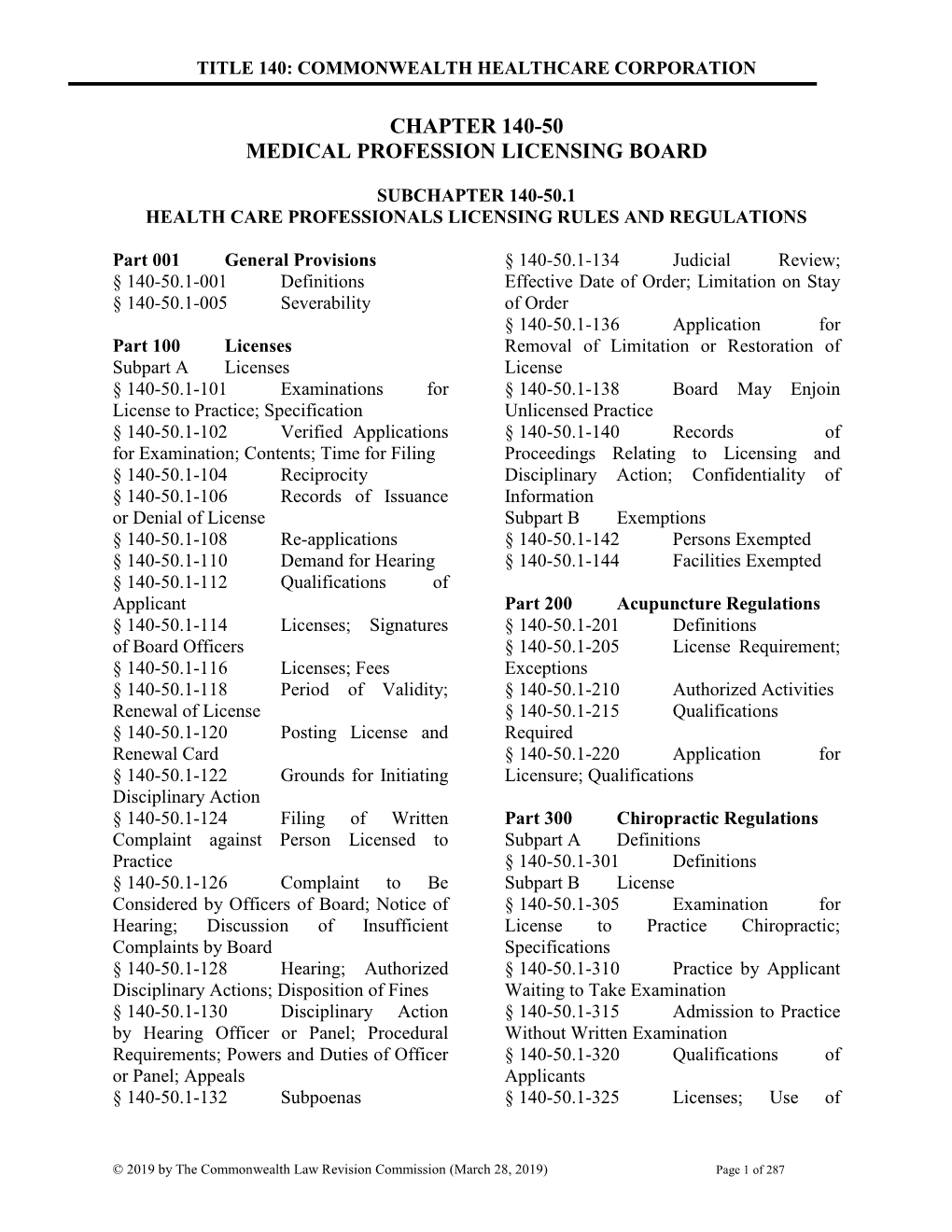 Title 140-50 Medical Profession Licensing Board