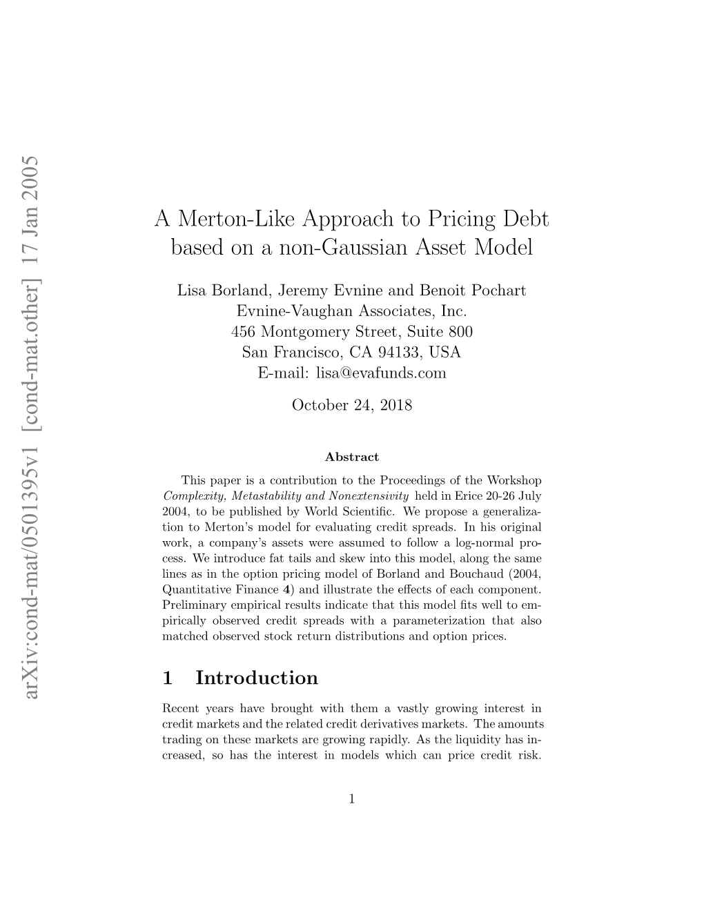 A Merton-Like Approach to Pricing Debt Based on a Non-Gaussian