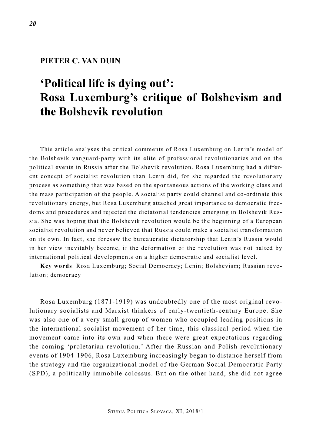 Rosa Luxemburg's Critique of Bolshevism and the Bolshevik