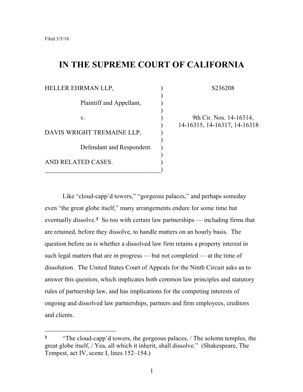 HELLER EHRMAN LLP, ) S236208 ) Plaintiff and Appellant, ) ) V