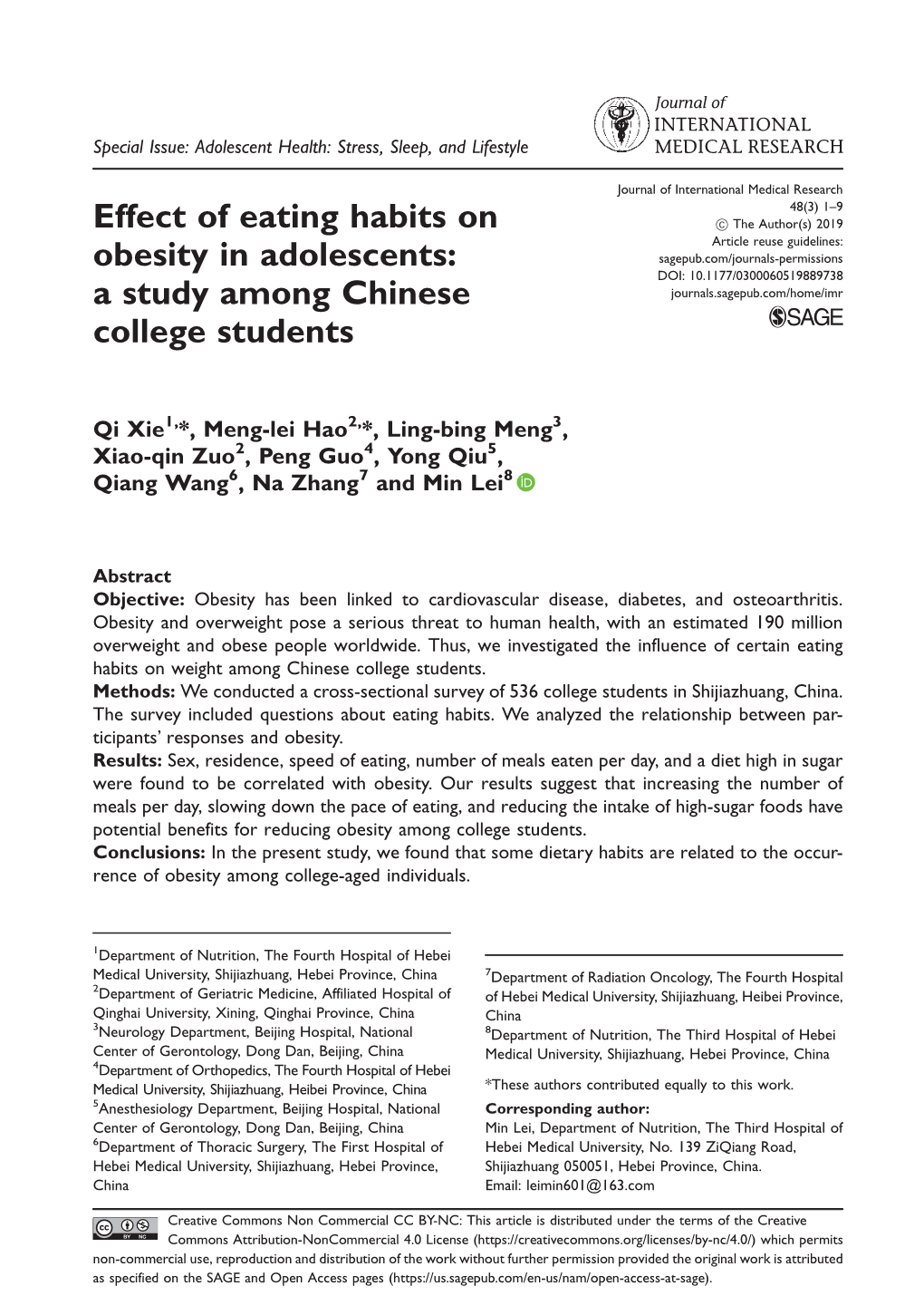 Effect of Eating Habits on Obesity in Adolescents