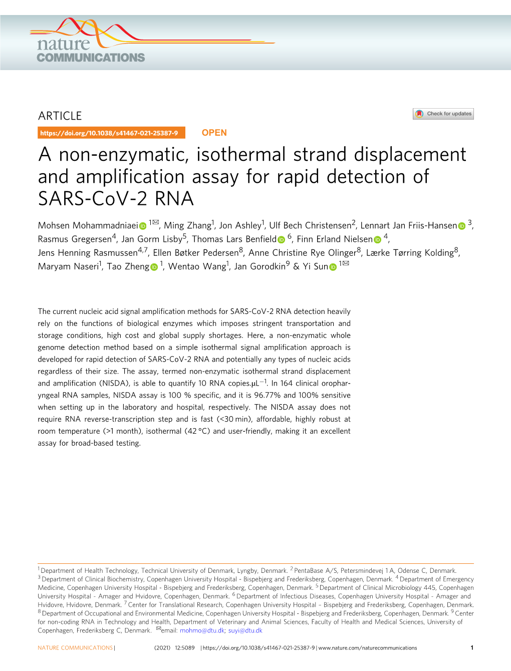 A Non-Enzymatic, Isothermal Strand Displacement and Amplification Assay for Rapid Detection of SARS-Cov-2