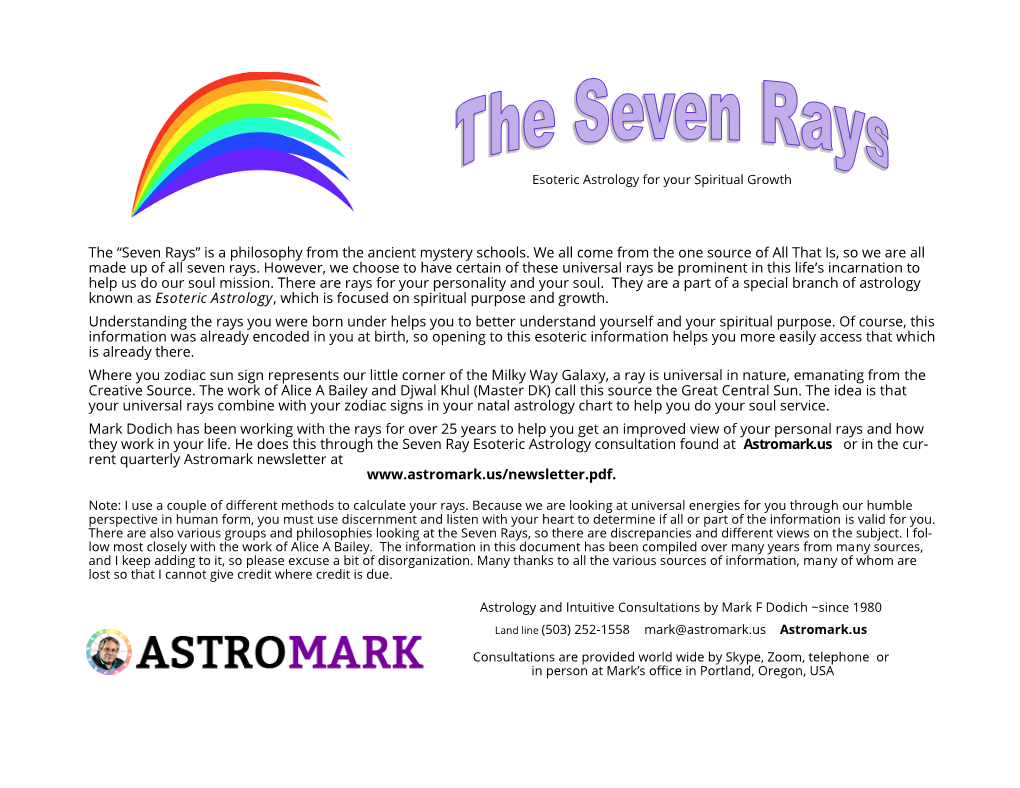 “Seven Rays” Is a Philosophy from the Ancient Mystery Schools. We All Come from the One Source of All That Is, So We Are All Made up of All Seven Rays