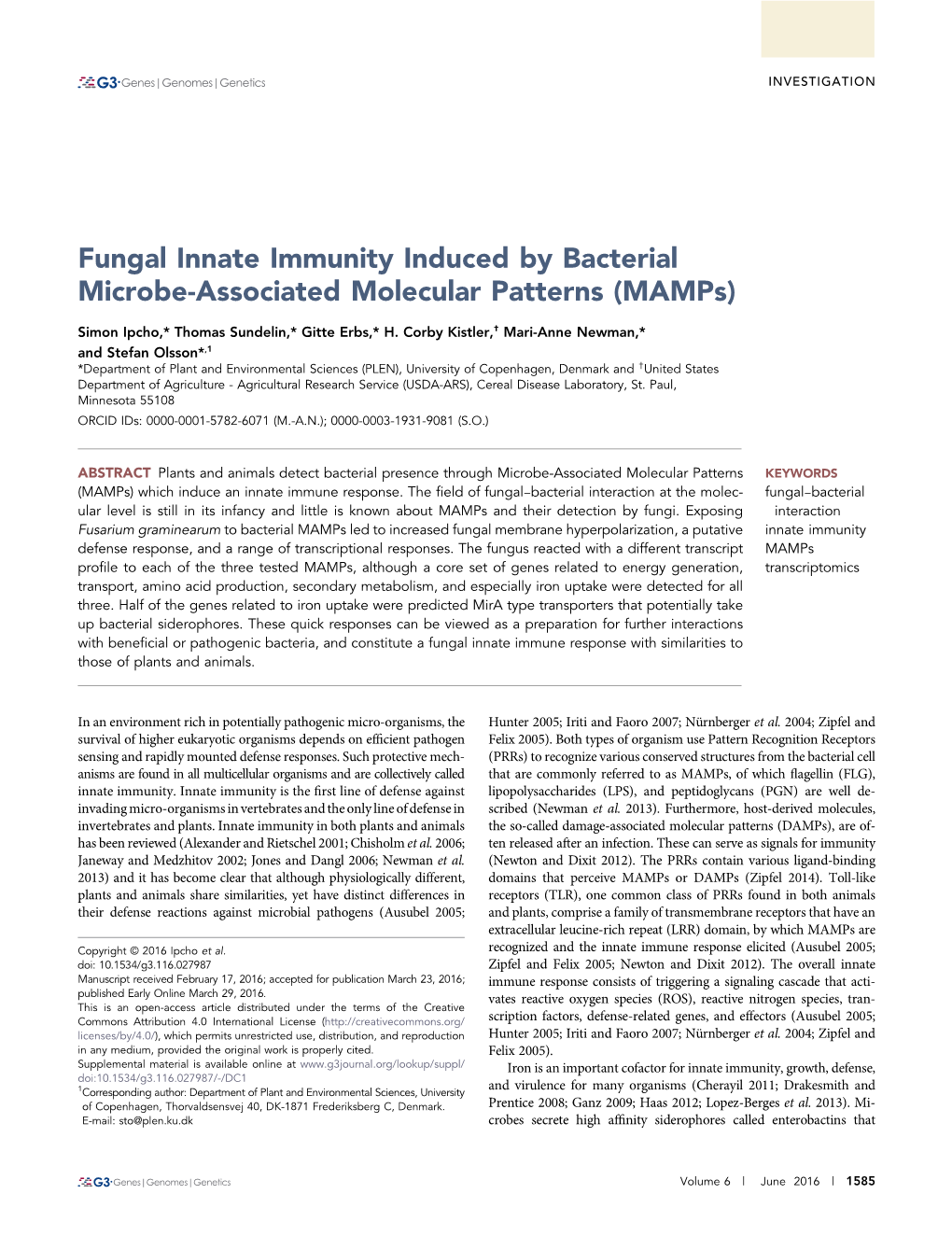 Fungal Innate Immunity Induced by Bacterial Microbe-Associated Molecular Patterns (Mamps)