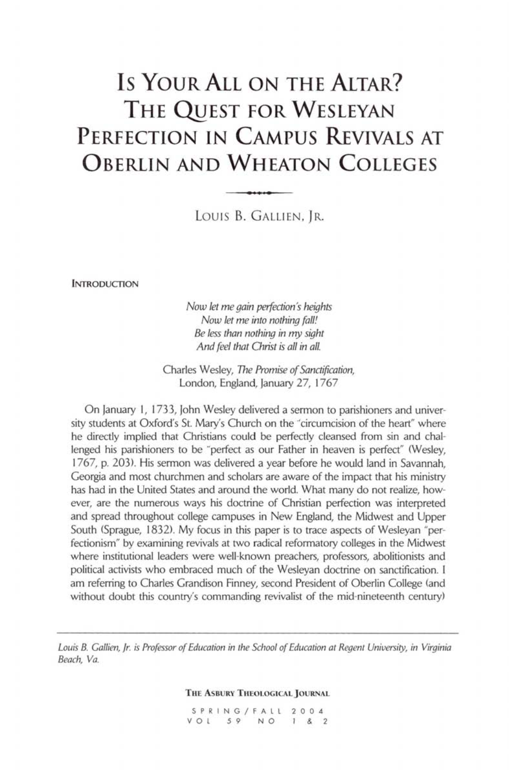 The Quest for Wesleyan Perfection in Campus Revivals At