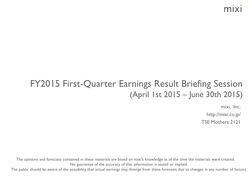 Earnings Results Briefing Session