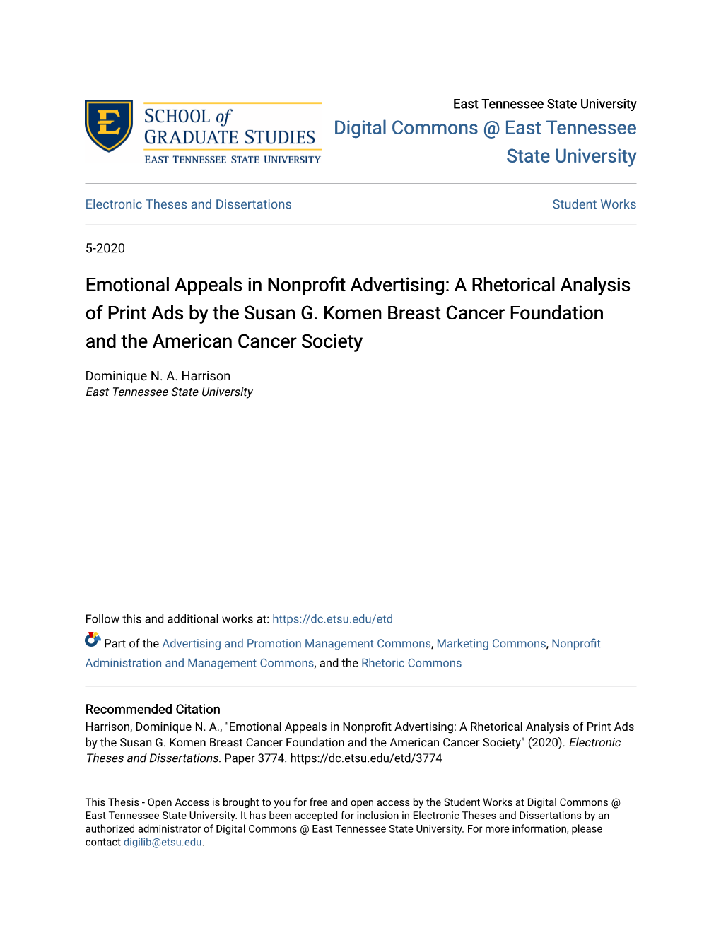 Emotional Appeals in Nonprofit Advertising: a Rhetorical Analysis of Print Ads by the Susan G