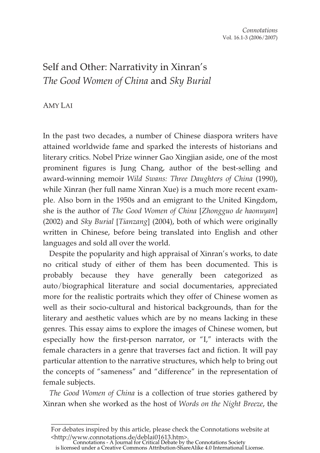 Narrativity in Xinran's the Good Women of China and Sky Burial