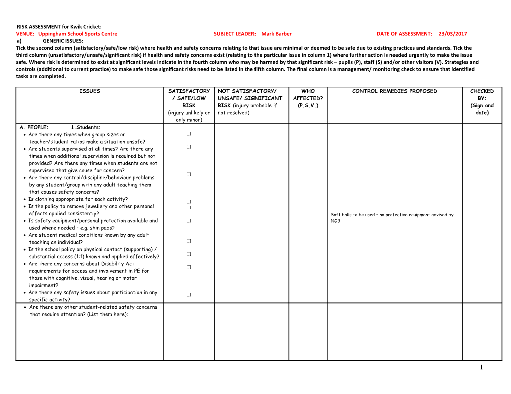 Risk Assessment in Physical Education - the Triangle Model