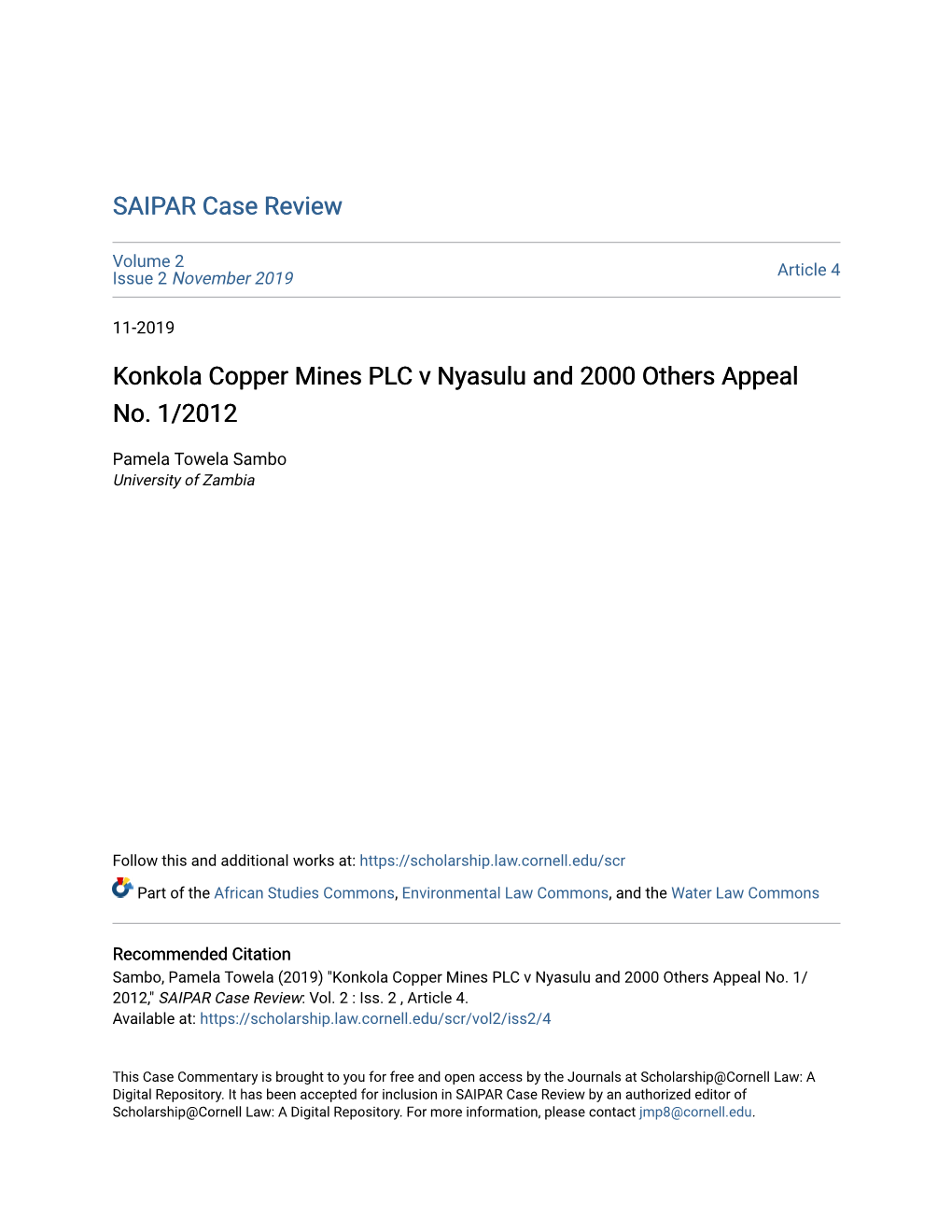 Konkola Copper Mines PLC V Nyasulu and 2000 Others Appeal No. 1/2012