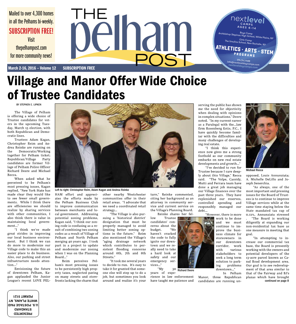 THE Village and Manor Offer Wide Choice of Trustee Candidates